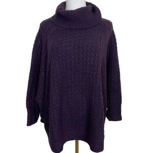 Lou & Grey Purple Speckled Chunky Knit Cowl Neck Sweater M/L Tunic Bat Wing